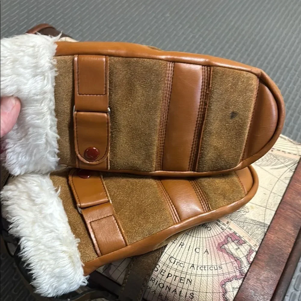 100% genuine leather Brown and Tan Mittens with Faux Fur Trim
